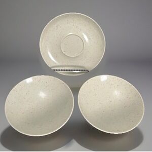 Holiday Kenro Speckled Melamine Set 2 Bowls 1 Saucer Cream Red Flecks MCM Vntage